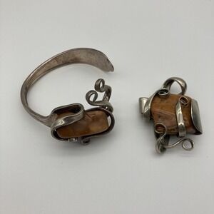 Handmade Upcycled Fork Jewelry Set National Silver Co A1 Cuff Pendant Folk Art